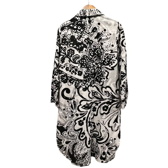 Chico Linen Print Button Duster, White Black, M - Picture 2 of 8